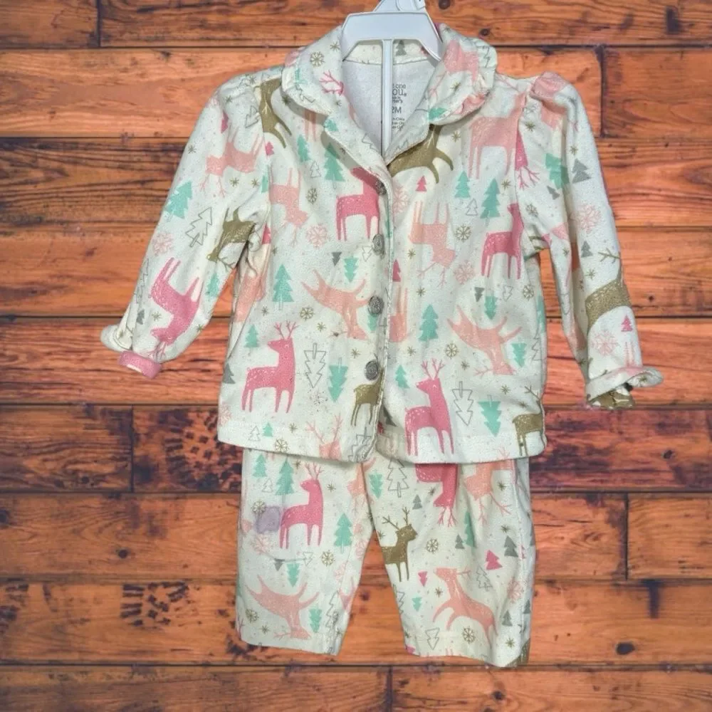 5 for $25🔥Carter's Deer Print‎ Fleece Pajama Set Girls Size 12 Months
